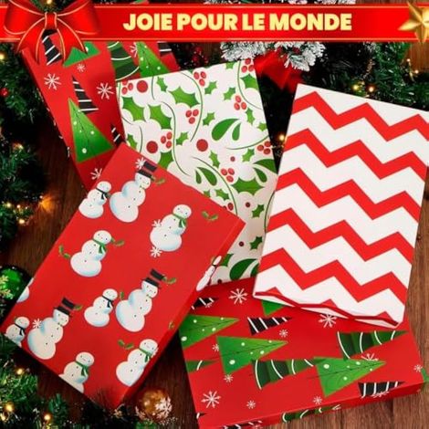 Lot de 12 boîtes de Noël avec couvercle et fond, idéales pour vêtements, peignoirs, cadeaux de Noël, anniversaires, mariages, 35,5 x 24 x 5 cm, 4 modèles (1/4)