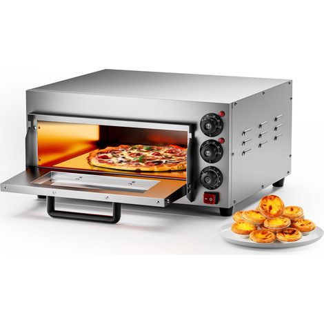 Wiltec – Four à pizza électrique 2000 W – Pierre réfractaire en cordiérite – Dimensions 570 x 560 x 280 mm – Cuisson uniforme jusqu'à 350 °C