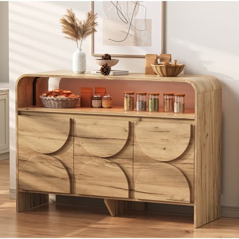 Sideboard 120/40/86 cm in Naturholzoptik mit 2 Schubladen, verstellbaren Böden und Beleuchtung (1/5)