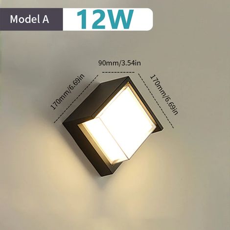 (Modèle A 12 W - Blanc froid - Avec capteur) Applique murale LED à détecteur de mouvement, étanche, montage en surface, pour intérieur, salon, véranda ou extérieur. (1/5)