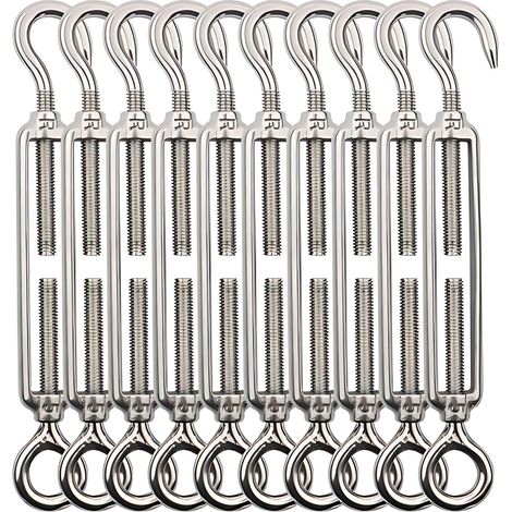 Tendeurs de câble M5 en acier inoxydable 304 – Résistants à la corrosion – Lot de 10, Kit de fixation pour voile d'ombrage – Convient pour une installation extérieure