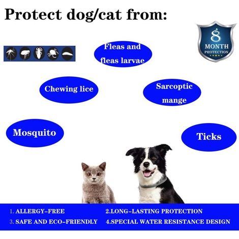 Collier Anti-puces et Anti-tiques pour Chien et Chat,Traitement Anti Tique et Puce, étanche pour,Taille Réglable, Protection 8 Mois,1 Paquet(Grand) (1/4)