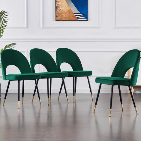 AINPECCA Set Of 4 Dining Chairs Velvet Seat Metal Legs Kitchen Lounge Living Room Chair Home,4pcs Green
