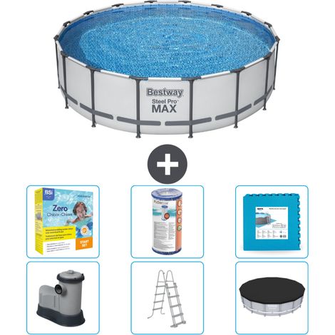 Piscine Bestway ronde Steel Pro MAX - 488 x 122 cm - Grise -  Comprend des Accessoires CB34 (1/4)