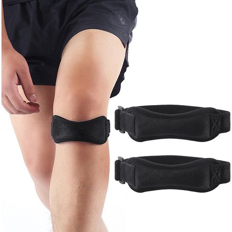 Lot de 2 genouillères pour soulager les douleurs au genou, sangle de soutien du tendon rotulien, genouillère pour la course à pied et le football (noire) (1/5)
