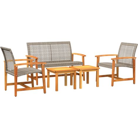 vidaXL Set Salotto da Giardino 5pz Grigio in Polyrattan e Legno Acacia (1/5)