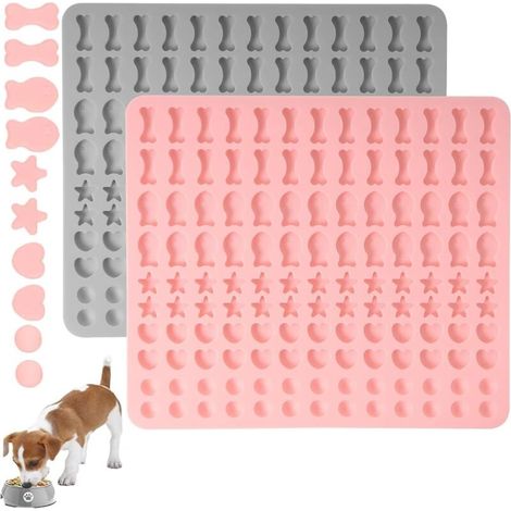 Set di 2 stampi per biscotti in silicone, 5 stampi in 1 senza BPA, tappetino per la cottura di biscotti per cani con raschietto per impasto, tappetino per la cottura di biscotti per cani