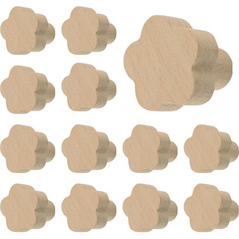 12 pièces Boutons en bois en forme de fleur, poignées en bois de hêtre à trou unique auto-adhésives pour tiroirs et garde-robe (1/5)