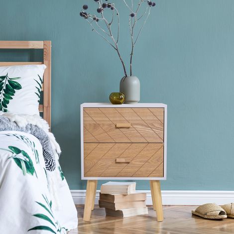 HOMCOM Comodino, Cassettiera, Mobile contenitore con 2 cassetti, Stile scandinavo, 40L x 30W x 56H cm, Legno (1/5)