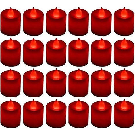 Lot de 24 bougies chauffe-plat LED rouges sans flamme, fonctionnant sur piles, fausses bougies électroniques, décorations pour fêtes, Noël, Halloween (rouge) (1/4)