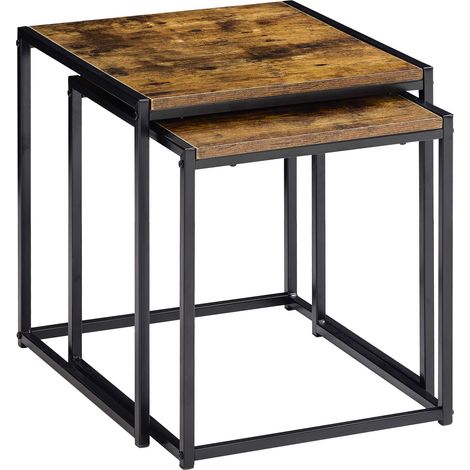 Brooklyn Nest of Table Set of 2 Coffee Side End Unit Wood Living Room Furniture, Dark-Wood