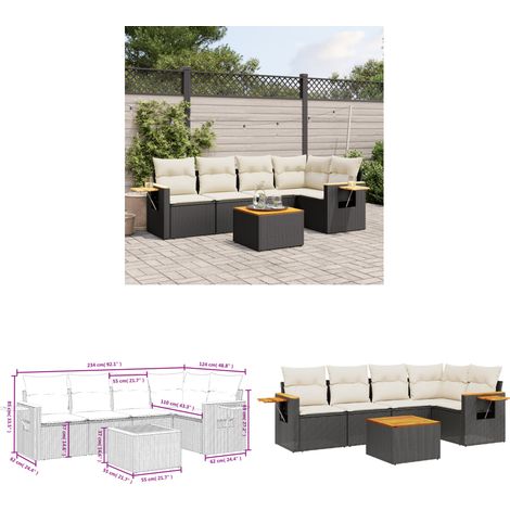 6-tlg. Garten-Sofagarnitur mit Kissen Schwarz Poly Rattan - Gartenmöbel Set - Esszimmergarnitur - Outdoor Möbel - Lounge Sofa - Rattan Gartenmöbel - Home & Living (1/3)