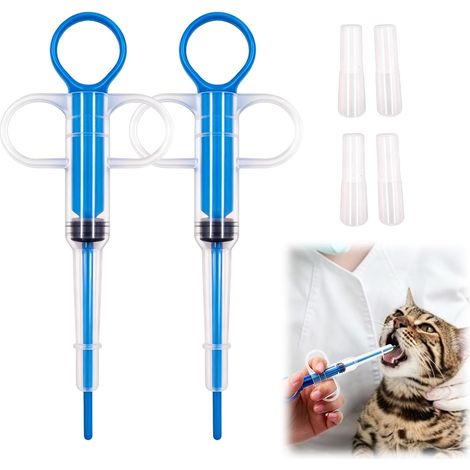 Lance Pilule Chat 2PCS Bleu – Distributeur de Médicaments pour Chat et Chien, Pousse-Pilule avec Embout Souple de Sécurité, Seringue Réutilisable pour Comprimés et Liquides Animaux