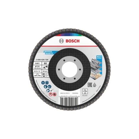 Bosch X451 Fächerschleifscheibe, 115 x 22,23 mm, K80, Z27, 15-tlg (1/5)