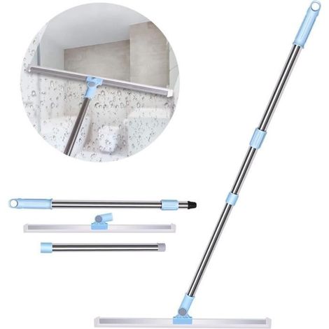 Grattoir de sol de 50 cm, grattoir de sol télescopique de 43,5 à 130 cm, nettoyeur de vitres, grattoir de douche robuste avec manche télescopique