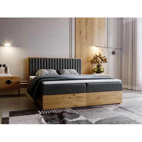 Lit continental Forest avec rangement 180 x 200 double, en bois, gris (1/5)