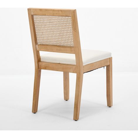 Chaise de salle à manger en rotin lot de 2, chaise de cuisine fermière avec dossier cannage, chaise latérale moderne milieu de siècle avec cadre en bois massif naturel, coussin moelleux à ressort S, b (1/5)