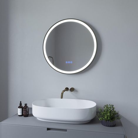runder LED-Badezimmerspiegel 60 cm Badezimmerspiegel mit LED-Beleuchtung, runder Wandspiegel  Kaltweiß 6400 K, Warmweiß 3000 K, beschlagfrei, dimmbarer Touch-Schalter (1/5)