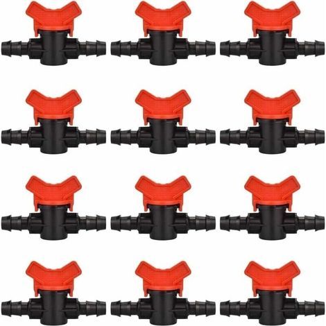 12-teiliges Gartenschlauch-Absperrventil-Set (16 mm), Kunststoff-Absperrventil für die Gartenbewässerung (Schwarz + Rot) – LIAIKI