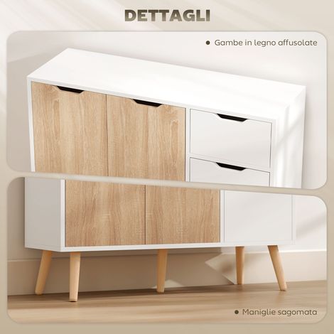 Meuble à roulettes en bois scandinave avec tiroir et rangements, 90x30x72cm, polyvalent et pratique. (1/5)