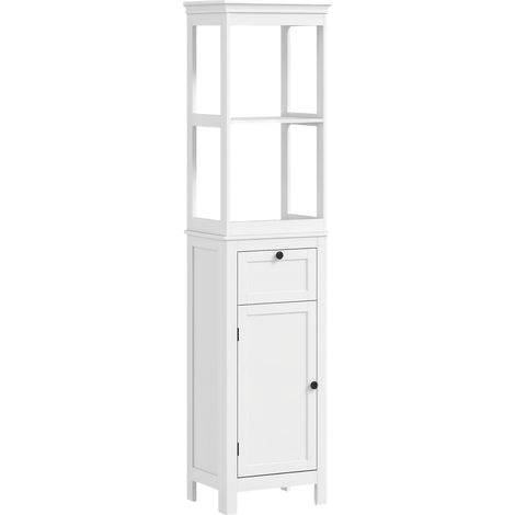 Meuble de salle de bain avec tiroir, porte, étagère réglable et 2 compartiments, armoire de salle de bain moderne 40 x 30 x 165 cm, blanc