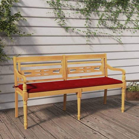 vidaXL Banc Batavia avec coussin rouge 150 cm Bois de teck massif (1/5)