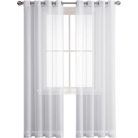 Rideau Voilage - 140 x 235 cm - Effet Lin - Oeillets - Semi-Transparent - Salon - Lot de 2 (1/5)
