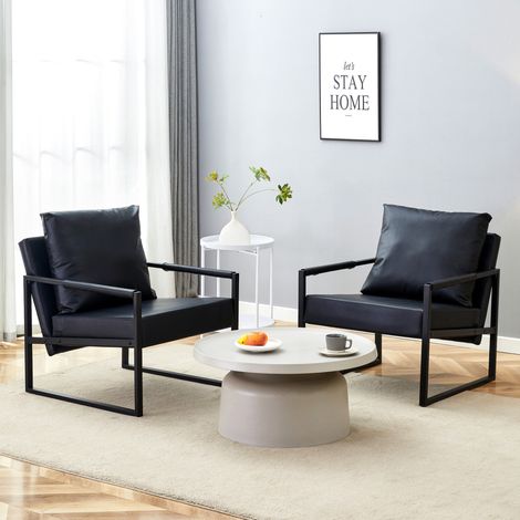 Fauteuil noir en PU et métal, style industriel HAVRYA (1/5)