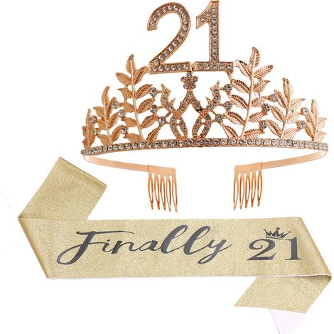 Cinta Para Hombros Y Diadema Con Apliques - Para Fiesta De Cumpleaños 21 - Set De Decoración (1/5)