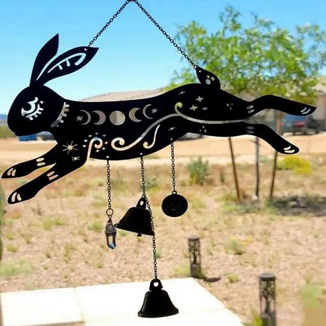 Cloche À Vent - Forme De Lapin - En Métal - Pour Porte Cour Jardin Fenêtre Arbre - 1 Pièce (1/5)