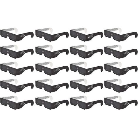 Lot de 20 lunettes d'éclipse solaire avec filtre anti-lumière nocive, monture en papier, certifiées ISO 12312-2 [db] A (1/5)