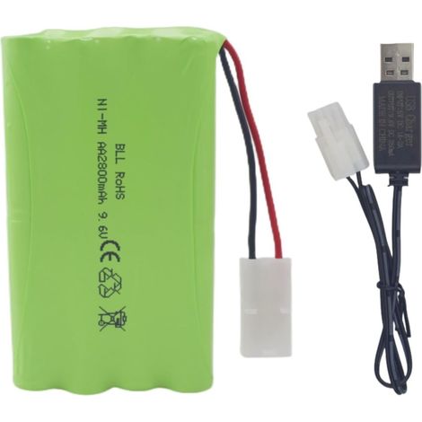 9.6V 2800mah AA Batteries Rechargeables avec Prise Tamiya et câble de Chargement USB pour Voitures-Jouets Camions Chars Véhicules d'ingénierie Bateaux (1/5)
