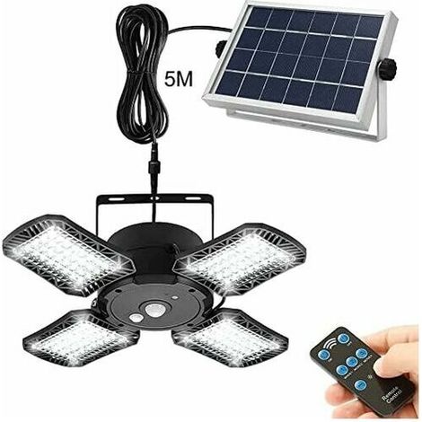 Lampes solaires pour extérieur et intérieur, 128 LED Lampe solaire avec détecteur de mouvement IP55 étanche Applique murale solaire avec (1/5)
