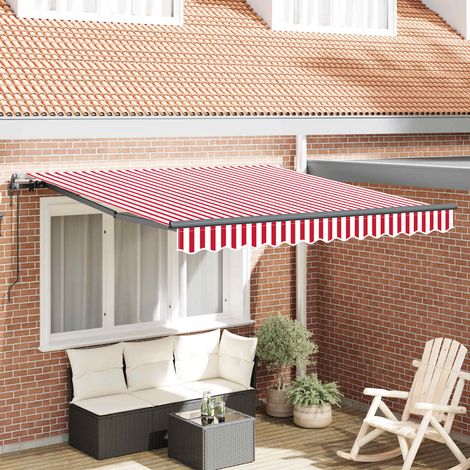 Toldo retráctil Rojo y 350 x 250 cm Tela y Aluminio