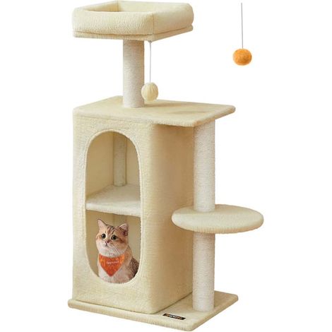 Piccolo tiragraffi con 2 nicchie e tiragraffi per famiglie con più gatti grigio chiaro 120006912