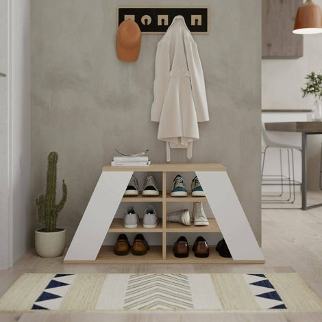 Zapatero Zungri, Mueble para 10 Pares de Zapatos, 4 Estantes, 6 Compartimentos, 106x38x50h cm Roble Marrón (1/4)