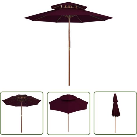 Parasol double avec mât en bois 270 cm rouge bordeaux (1/5)