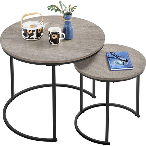 Homevive Juego de Mesa de Café Apilables Mesita Auxiliares de Centro Redonda Mesa de Centro de Diseño Retro para Salón 60x60x50,5cm Gris (1/5)