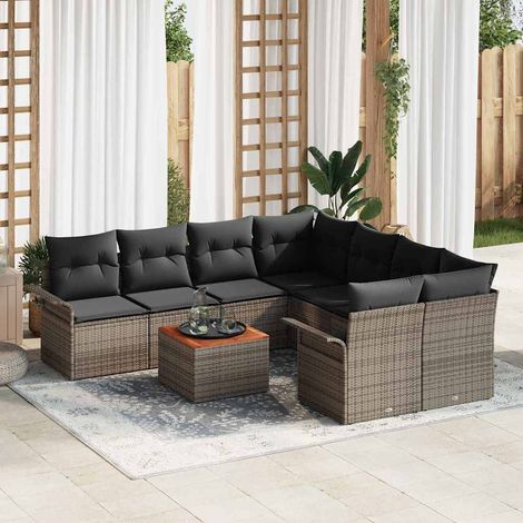 Conjunto de sofá de jardín 9 pcs Gris Poliratán (1/5)