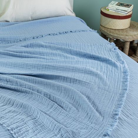 Dessus de lit gaze de coton Bleu ciel 180x250 cm (1/2)