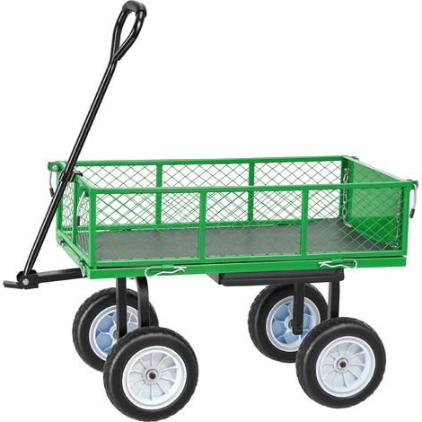 Mophorn Faltbarer Bollerwagen mit 226,8 kg Tragkraft, Gartenwagen mit Sitz, PU-Rädern, Werkzeugablage und verstellbarem Griff – ideal für Rasen, Terrasse, Garten und Grünflächen