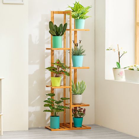 7 Tier Wood Flower Pots Holder Rack, Wood (1/4)