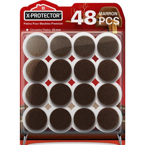48 PCS - Patin Feutre - Patin Meuble - Protection Sol Anti-Rayures - Adhésif Robuste Pour Chaises Et Tables - Marron - 2,5 cm (1/5)