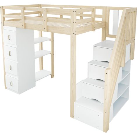 GagaLit mezzanine bois 90x200 naturel LDT00277AAN avec tiroirs (1/5)