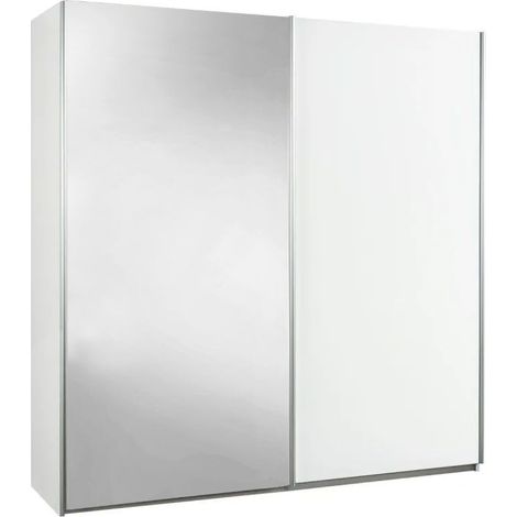 Armoire 2 portes coulissantes blanc laqué avec 1 porte miroir - MARIANE