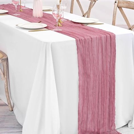 Chemin de table romantique, 90 x 300 cm, en tulle rustique, idéal pour les mariages, les arches, les soirées à thème et les anniversaires, rose pâle. (1/5)