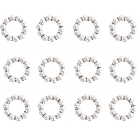 Lot de 12 anneaux de serviette en perles et strass
