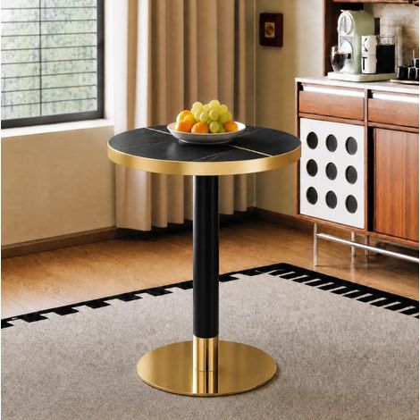 Tavolino rotondo Ø60 cm effetto marmo in MDF e metallo nero e dorato DESVIAE (1/5)