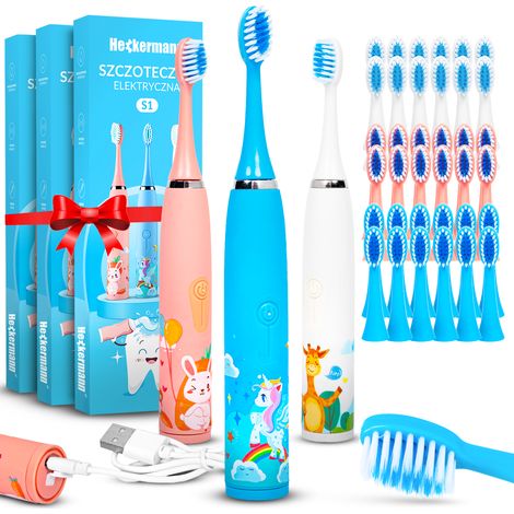 Set de cepillos de dientes infantiles Heckermann S1 azul + rosa + blanco