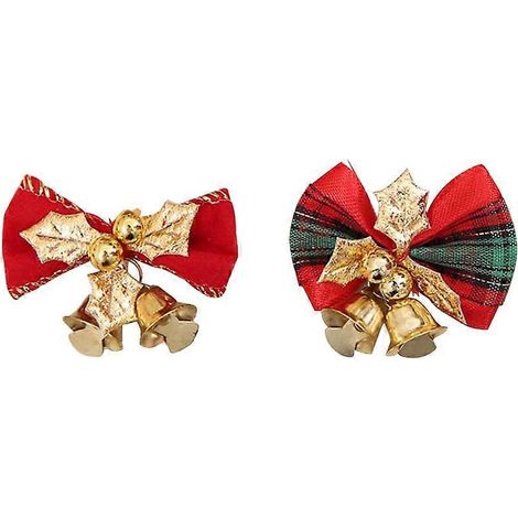 Décorations de sapin de Noël : nœud rouge avec grelots (lot de 6). (1/5)